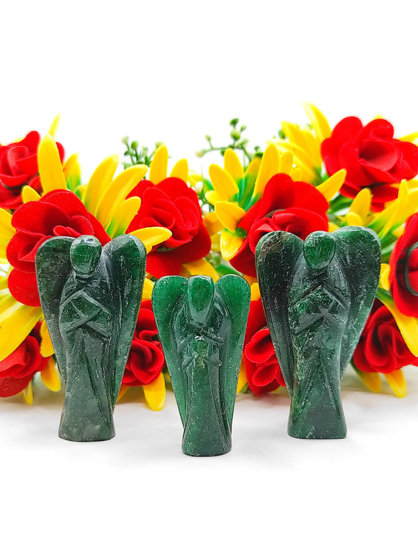 Green Jade Carved Yellow Jade Gemstone Peace Angel Pocket Guardian Angel healing Statue 2 Inch