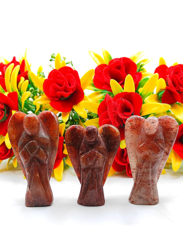 Orange Aventurine Carved Yellow Jade Gemstone Peace Angel Pocket Guardian Angel healing Statue 2 Inch