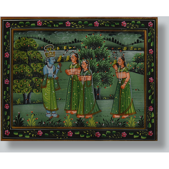 Krishna with gopies Painting by Shubham Gupta  Acrylic on cotton cloth painting  ArtozOn