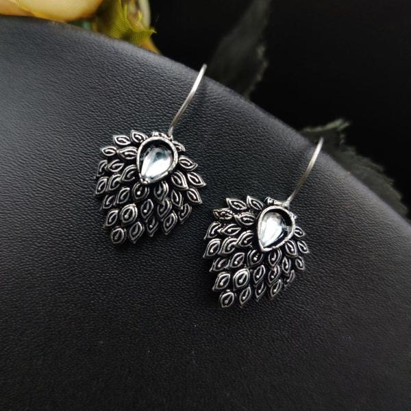 Prizetaa White stone oxidised hook drop earrings for women Alloy Drops  Danglers 