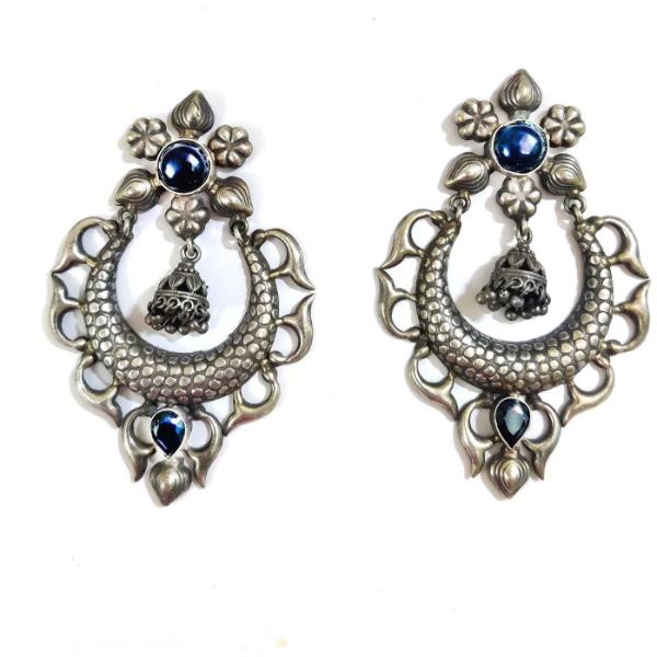 Prizetaa Blue Floral Polki Chandbaali Dangler Earrings German Silver Drops  Danglers 