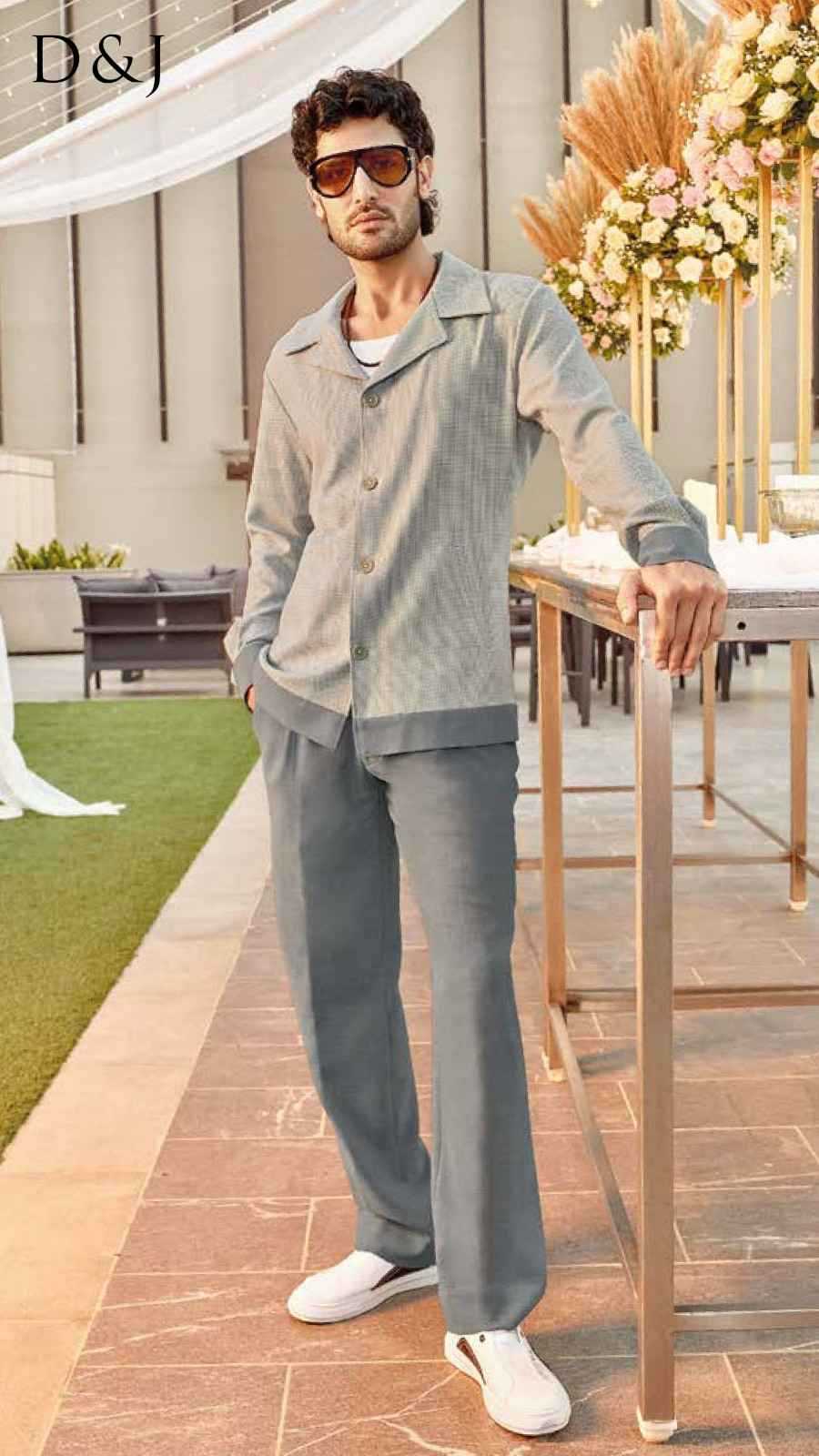 Cloud Grey Textured ShirtSet with Relaxed Fit Trousers
