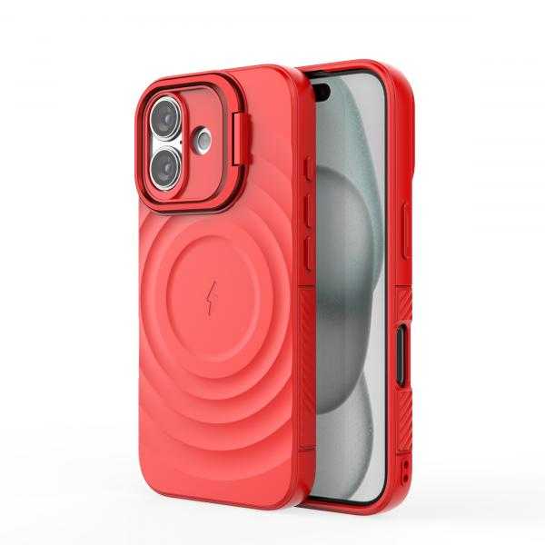 CoversCart Crimson Red Titan Shield Wave Silicone Mag safe Back Case for iPhone 16