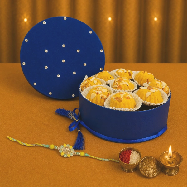 Royal Blue Combo - Cashews and Pendas with Rakhi