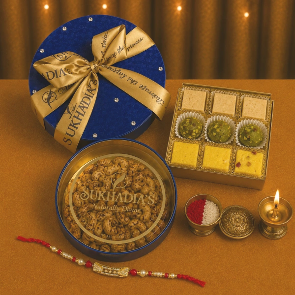 Royal Blue Combo - Cashews & Sweets with Rakhi