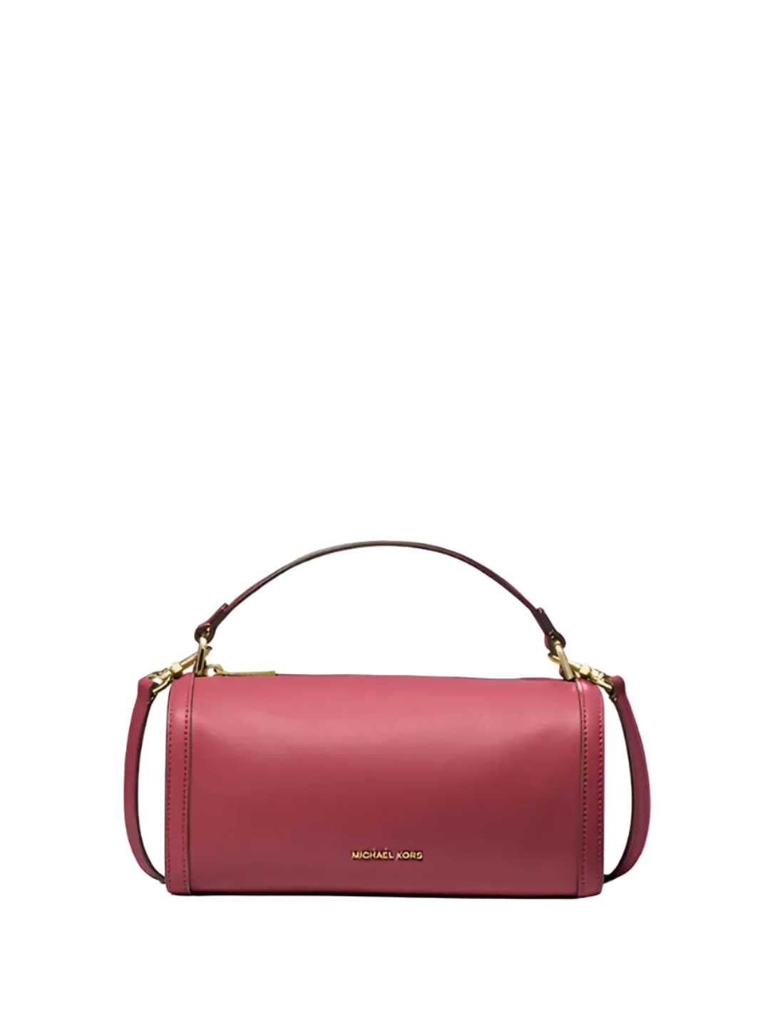 MK Small Leather Barrel Crossbody Deep Red