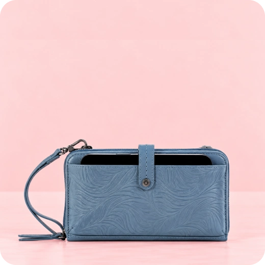 The Sak Iris Leather Crossbody Bag – Light Smoke Leaf Emboss
